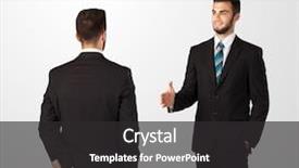  Presentation with weapon - Cool new slide deck with two opposing businessman shake hands backdrop and a dark gray colored foreground