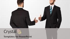  Presentation with weapon - Beautiful slide deck featuring two opposing businessman shake hands backdrop and a  colored foreground