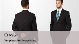  Presentation with weapon - Cool new slides with two opposing businessman shake hands backdrop and a light gray colored foreground