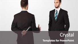 Presentation with weapon - PPT theme consisting of two opposing businessman shake hands background and a dark gray colored foreground