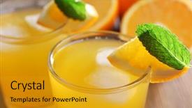  Presentation with juices - Amazing PPT layouts having two orange juices with ice and orange on closeup backdrop and a gold colored foreground