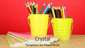  Presentation with pencils - Theme consisting of two pails with copybook background and a yellow colored foreground