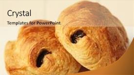  Presentation with french pastry - Audience pleasing PPT theme consisting of two pain au chocolat french pastry on white wooden background backdrop and a lemonade colored foreground
