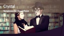  Presentation with pantomime - Presentation design having two pantomime theater performers posing background and a violet colored foreground