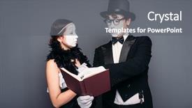  Presentation with pantomime - Amazing presentation design having two pantomime theater performers posing backdrop and a gray colored foreground