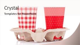  Presentation with paper cups - Slide deck enhanced with two paper cups with takeaway drinks isolated on white background background and a sky blue colored foreground