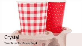  Presentation with paper cups - Cool new theme with two paper cups with takeaway drinks isolated on white background backdrop and a lemonade colored foreground