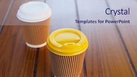  Presentation with paper cups - Presentation design consisting of two paper cups with tasty background and a  colored foreground