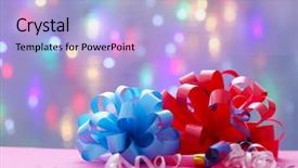  Presentation with party - PPT layouts having two party bows on blurred background and a  colored foreground