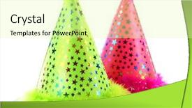  Presentation with party - Audience pleasing PPT theme consisting of two party hats on white backdrop and a  colored foreground