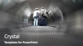  Presentation with railway - Audience pleasing slide deck consisting of two passangers with bag on railway station escalator backdrop and a dark gray colored foreground