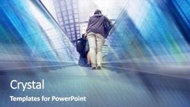  Presentation with railway - Presentation theme having two passangers with bag on railway station escalator background and a teal colored foreground