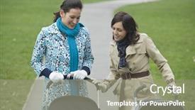  Presentation with young mothers - Audience pleasing PPT layouts consisting of two pathways - happy young mothers looking backdrop and a gray colored foreground