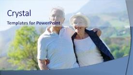  Presentation with granddaughter walking senior - Presentation theme featuring two pathways - senior couple walking in country background and a sky blue colored foreground