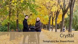  Presentation with pathway - Presentation theme enhanced with two pathways - smiling man and woman stand background and a coral colored foreground