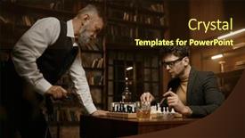  Presentation with chessboard - Slide set having two-pensive-chess-players-looking background and a wine colored foreground