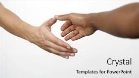  Presentation with two people holding hands - Slide set consisting of two people doing handshake isolated background and a white colored foreground