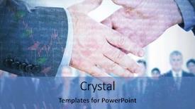  Presentation with shares - Presentation theme with two people going to shake their hands against stocks and shares background and a teal colored foreground