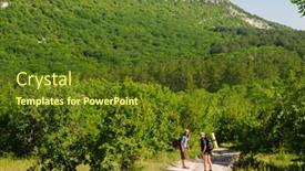  Presentation with backpacks - Beautiful slide set featuring two-people-hiking-with-backpacks backdrop and a tawny brown colored foreground
