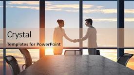  Presentation with partners - PPT theme with two people meeting - business partners handshake mixed media background and a coral colored foreground