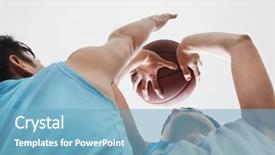  Presentation with basketball - Beautiful PPT theme featuring two people playing basketball blocking backdrop and a teal colored foreground