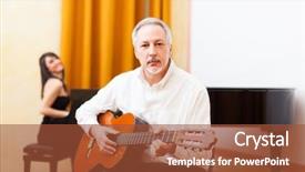  Presentation with people - Colorful slide deck enhanced with two people playing musical instruments backdrop and a red colored foreground