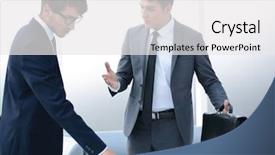  Presentation with new business ideas - Amazing PPT layouts having two people talking - business colleagues discussing new ideas backdrop and a white colored foreground