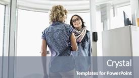  Presentation with creative journal - Beautiful theme featuring two people talking - happy businesswomen conversing in creative backdrop and a  colored foreground