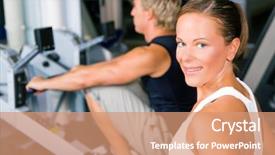  Presentation with rowing - Beautiful PPT theme featuring two people working out in a gym using a rowing machine backdrop and a coral colored foreground