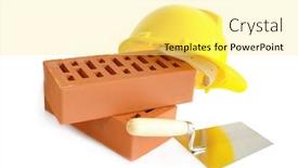  Presentation with white bricks - Cool new PPT layouts with two perforated bricks stainless steel trowel and yellow hard hat over white background backdrop and a blonde colored foreground