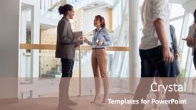  Presentation with two people talking - Cool new presentation theme with two-persons-male-and-female backdrop and a coral colored foreground