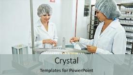  Presentation with factory workers - Colorful PPT theme enhanced with two pharmaceutical factory workers backdrop and a light gray colored foreground