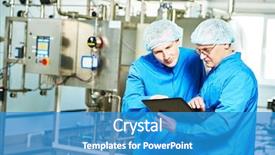  Presentation with water production - Presentation theme enhanced with two pharmaceutical technician male workers background and a teal colored foreground