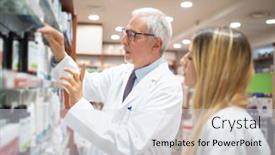 Presentation with inventory - Presentation design consisting of two-pharmacists-checking-their-inventory background and a sky blue colored foreground