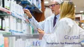  Presentation with product - Amazing slide deck having two-pharmacists-man-and-woman backdrop and a lemonade colored foreground