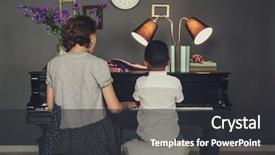  Presentation with teaching and learning - Slide set featuring two pianos - african-american boy with teacher learning background and a dark gray colored foreground