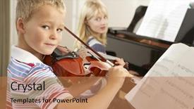  Presentation with piano and violin - Presentation design enhanced with two pianos - boy and girl playing violin background and a  colored foreground