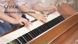  Presentation with blue piano - Beautiful presentation theme featuring two pianos - brother and sister playing backdrop and a coral colored foreground