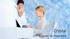 Presentation with vintage art - PPT theme having two pianos - romantic children playing the white background and a light blue colored foreground