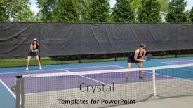  Presentation with pickleball - PPT theme having two-pickleball-players-get-ready background and a light gray colored foreground