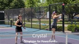  Presentation with pickleball - Slide deck featuring two-pickleball-players-in-action background and a gray colored foreground
