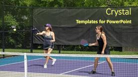  Presentation with pickleball - Presentation theme enhanced with two-pickleball-players-in-action background and a tawny brown colored foreground