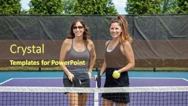  Presentation with pickleball - Presentation having two-pickleball-players-posing background and a violet colored foreground