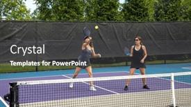  Presentation with pickleball - PPT theme enhanced with two-pickleball-players-prepare background and a dark gray colored foreground