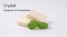  Presentation with greek feta cheese famous dairy - Amazing slide deck having two pieces of fresh feta backdrop and a white colored foreground