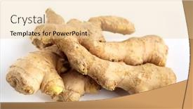  Presentation with root - PPT theme featuring two pieces of fresh root ginger viewed from the side against a white background background and a lemonade colored foreground