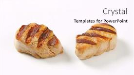  Presentation with tenderloin - PPT theme having two pieces of grilled pork tenderloin background and a pink colored foreground