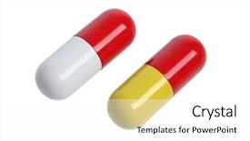  Presentation with white pills spilled from pills - PPT theme consisting of two pills on white background background and a  colored foreground