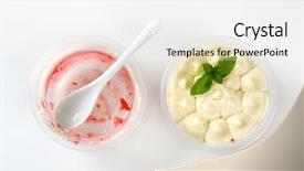  Presentation with yogurt - PPT theme consisting of two plastic cups - one filled with yogurt one empty background and a sky blue colored foreground