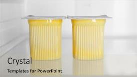  Presentation with fridge - Beautiful presentation design featuring two plastic cups with yogurt backdrop and a soft green colored foreground